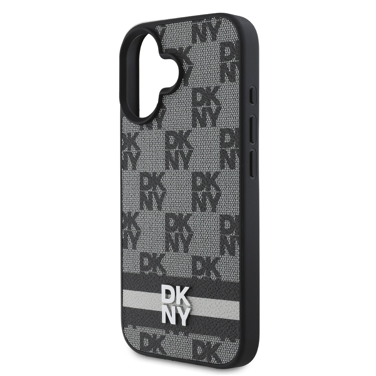 DKNY PU Leather Checkered Pattern and Stripe Zadní Kryt pro iPhone 16 Black