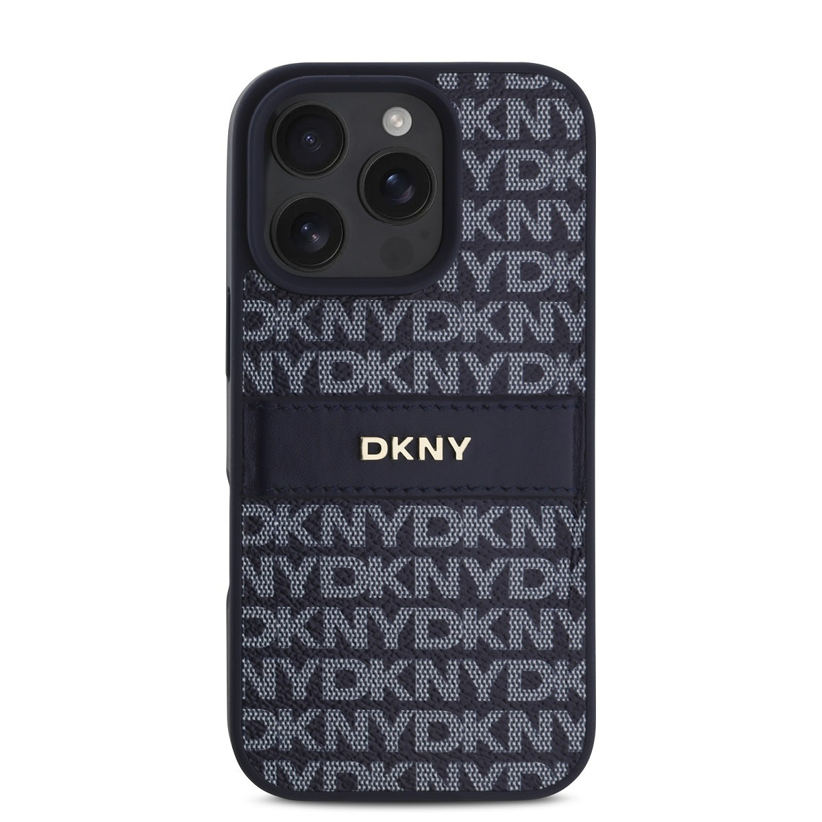 DKNY PU Leather Repeat Pattern Tonal Stripe Zadní Kryt pro iPhone 16 Pro Blue