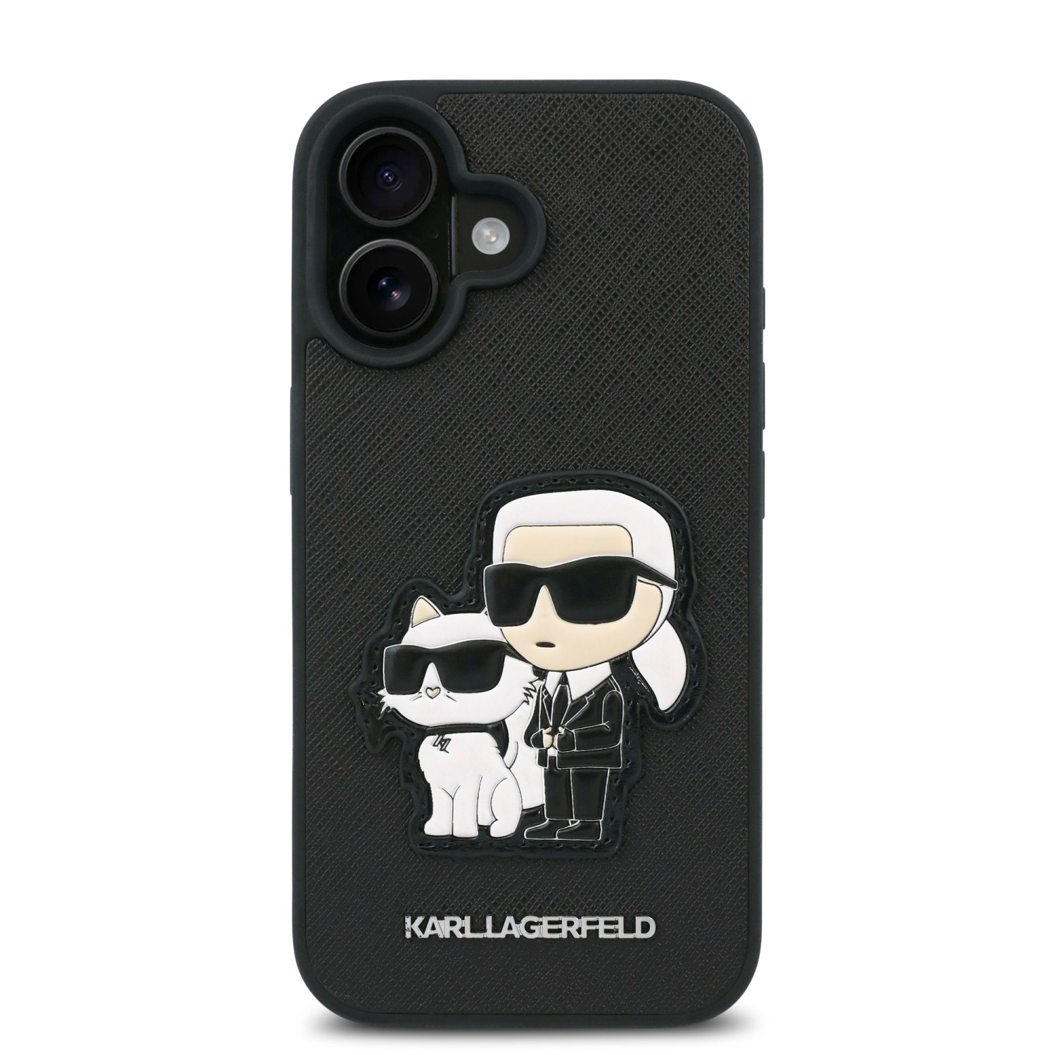 Karl Lagerfeld PU Saffiano Karl and Choupette Zadní Kryt pro iPhone 16 Plus Black