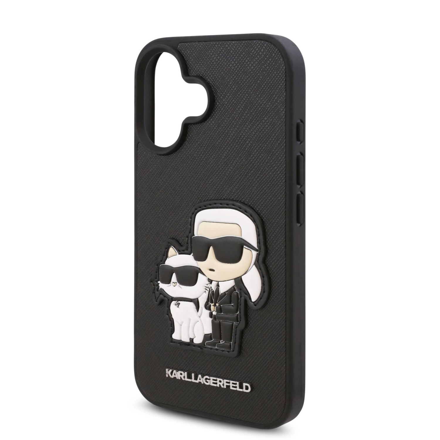 Karl Lagerfeld PU Saffiano Karl and Choupette Zadní Kryt pro iPhone 16 Plus Black