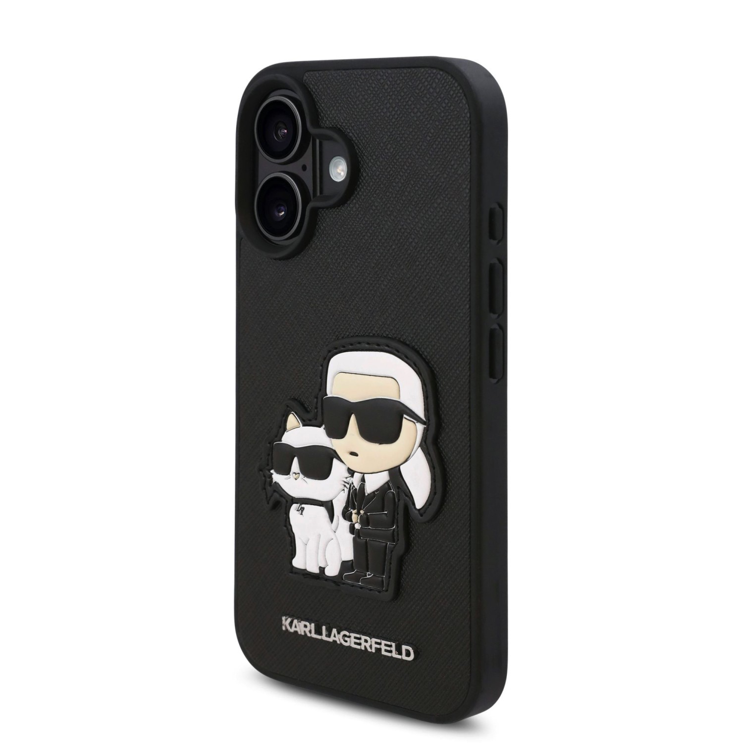 Karl Lagerfeld PU Saffiano Karl and Choupette Zadní Kryt pro iPhone 16 Black