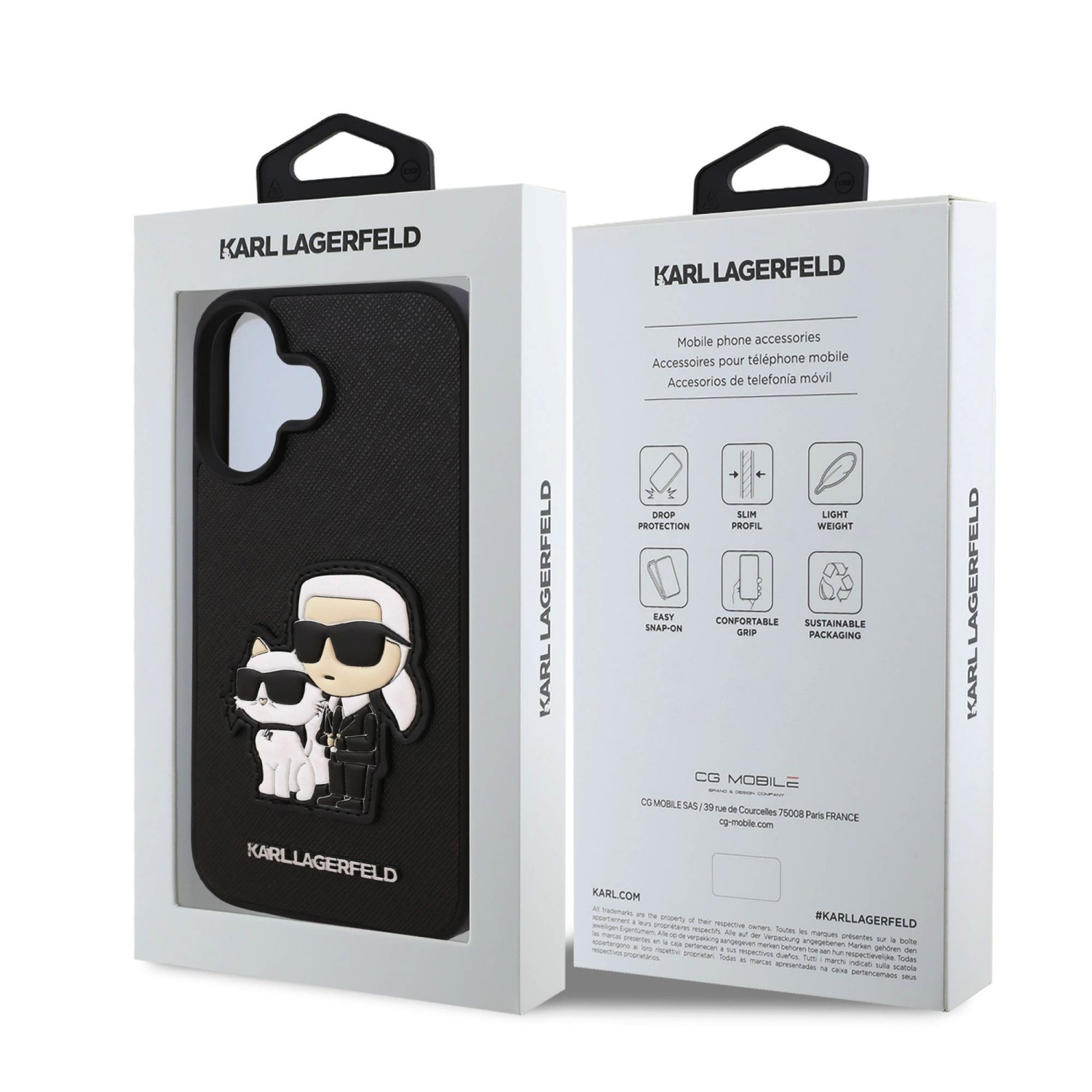 Karl Lagerfeld PU Saffiano Karl and Choupette Zadní Kryt pro iPhone 16 Black