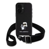 Karl Lagerfeld Saffiano Crossbody Popruh Metal Karl and Choupette Zadní Kryt pro iPhone 16 Plus Black