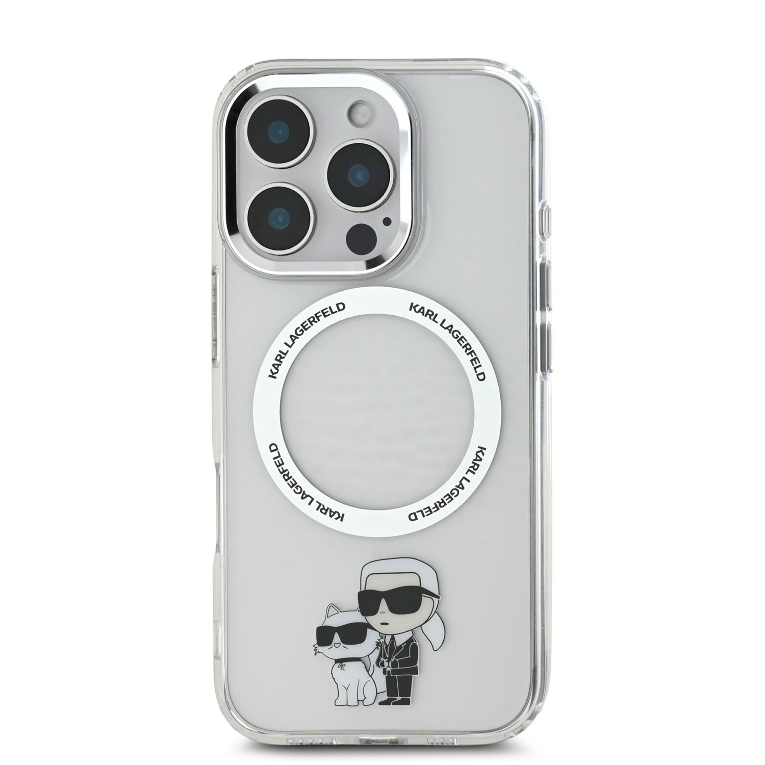 Karl Lagerfeld IML Karl and Choupette MagSafe Zadní Kryt pro iPhone 16 Pro Transparent