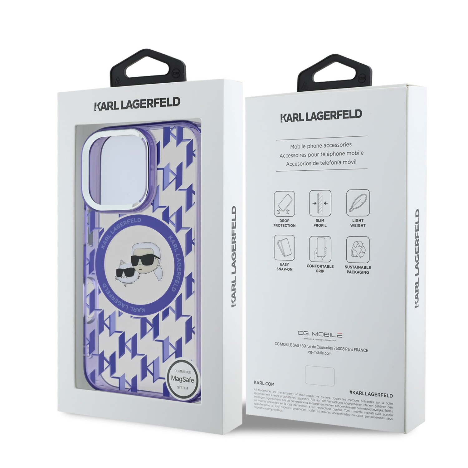 Karl Lagerfeld IML Monogram K&CH Heads MagSafe Zadní Kryt pro iPhone 16 Pro Purple