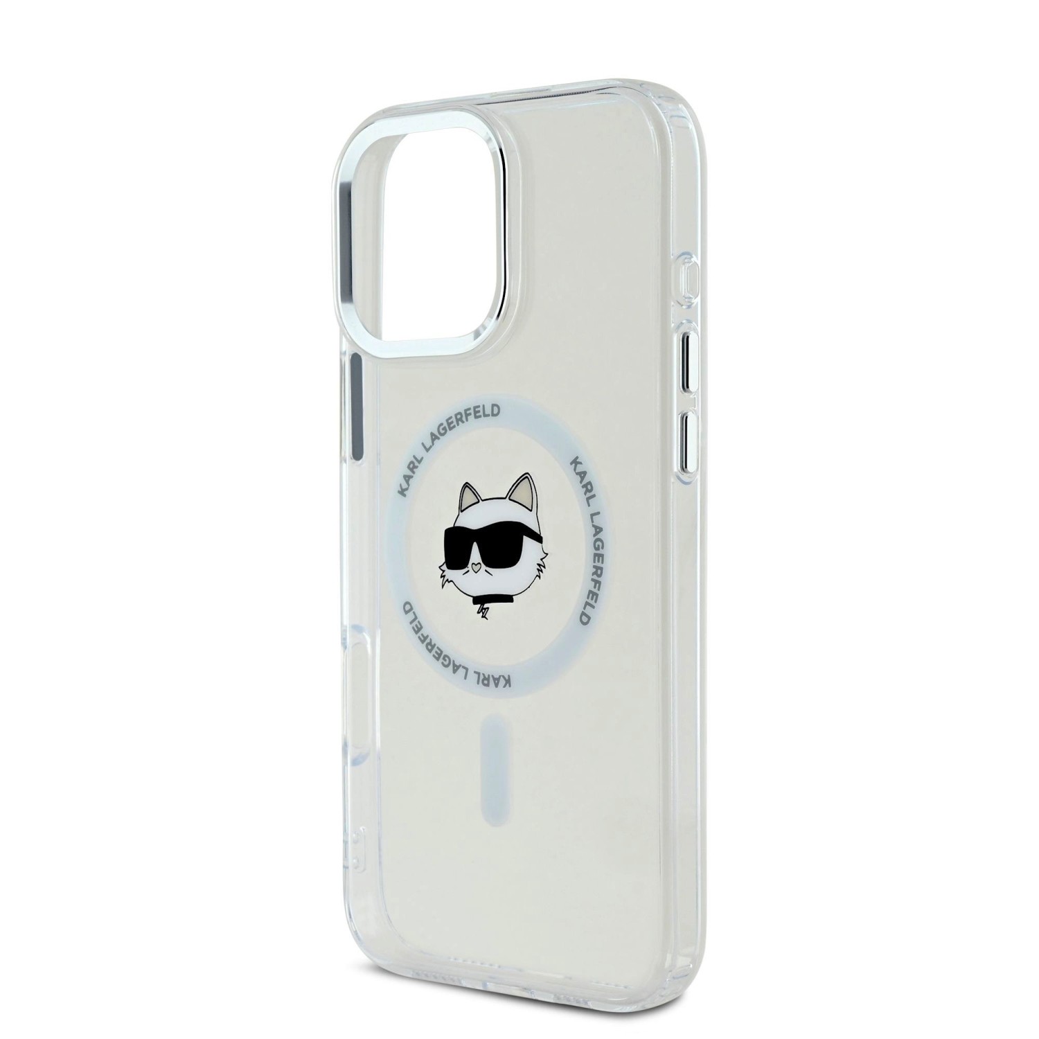 Karl Lagerfeld IML Choupette Head Metal Frame MagSafe Zadní Kryt pro iPhone 16 Pro Transparent