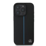 Mercedes Leather Blue Stripe MagSafe Zadní Kryt pro iPhone 16 Pro Black