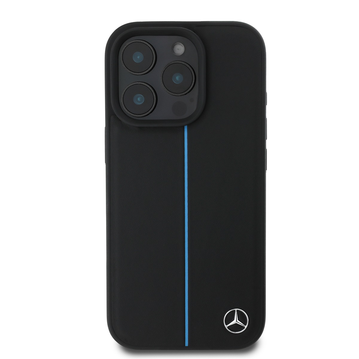 Mercedes Leather Blue Stripe MagSafe Zadní Kryt pro iPhone 16 Pro Black