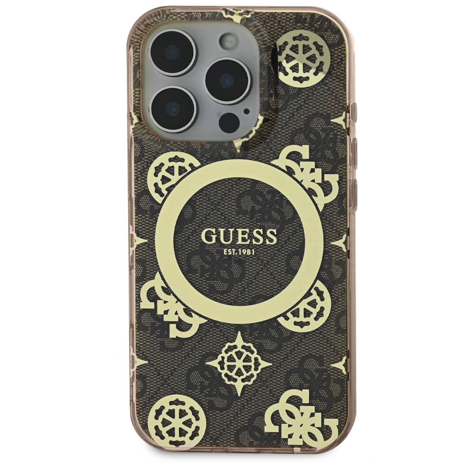 Guess IML 4G Peony MagSafe Zadní Kryt pro iPhone 16 Pro Max Brown