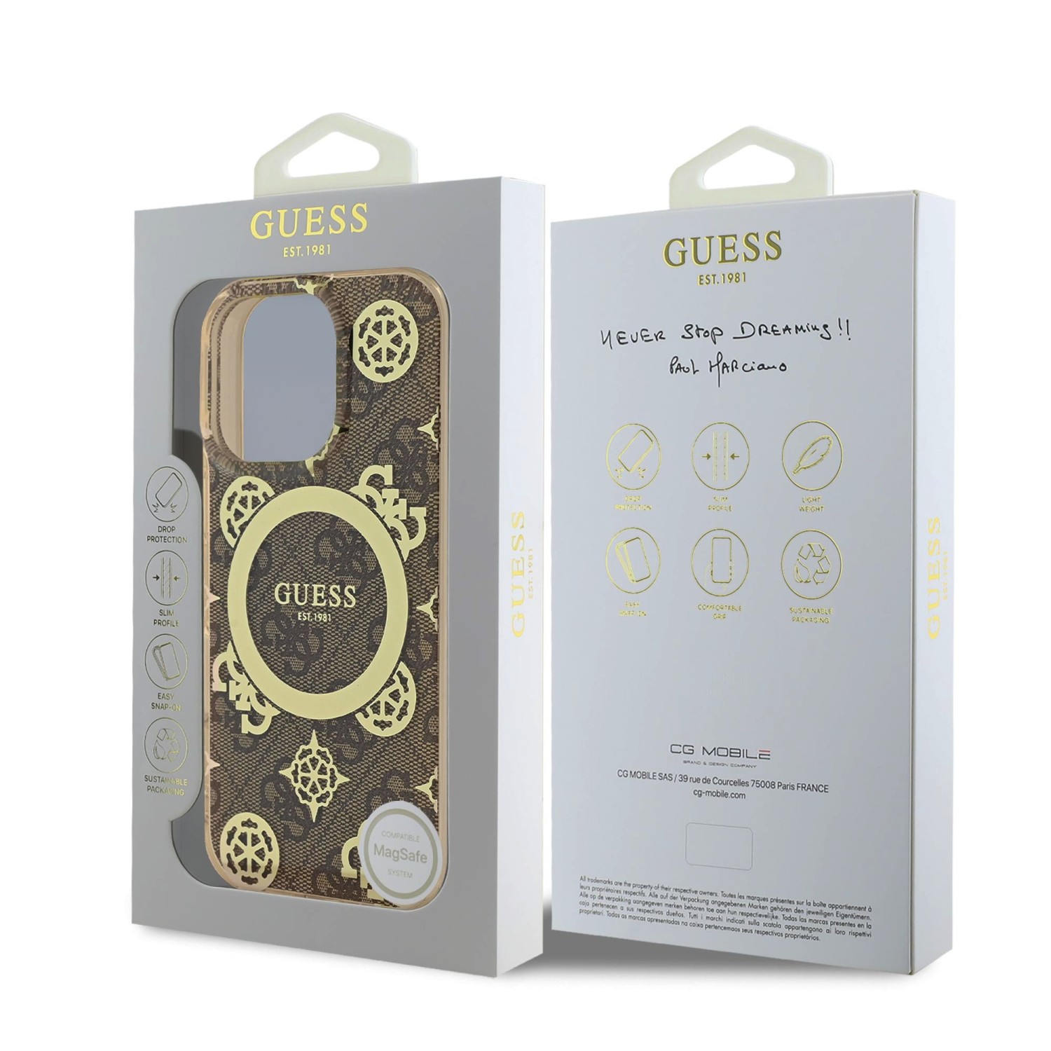 Guess IML 4G Peony MagSafe Zadní Kryt pro iPhone 16 Pro Brown