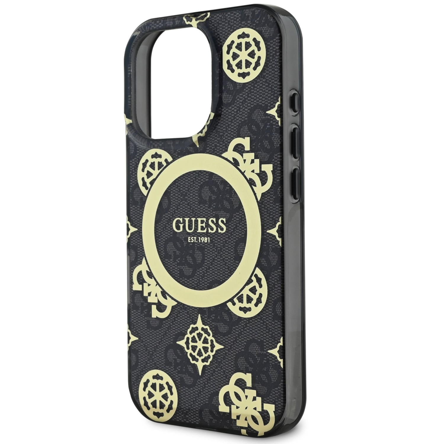 Guess IML 4G Peony MagSafe Zadní Kryt pro iPhone 16 Pro Black