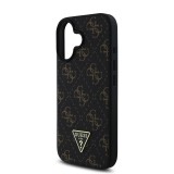 Guess PU Leather 4G Triangle Metal Logo Zadní Kryt pro iPhone 16 Black