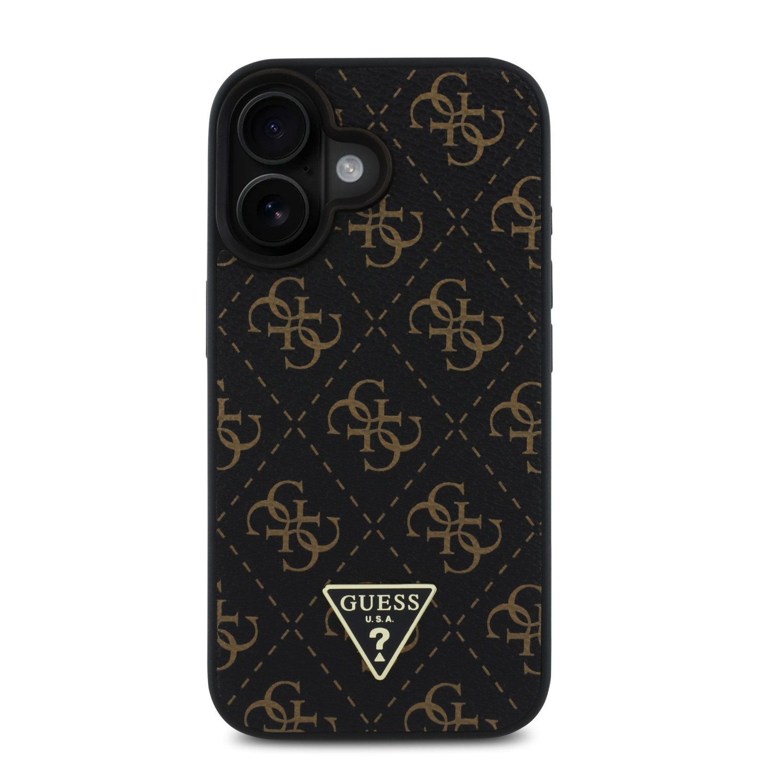 Guess PU Leather 4G Triangle Metal Logo Zadní Kryt pro iPhone 16 Black