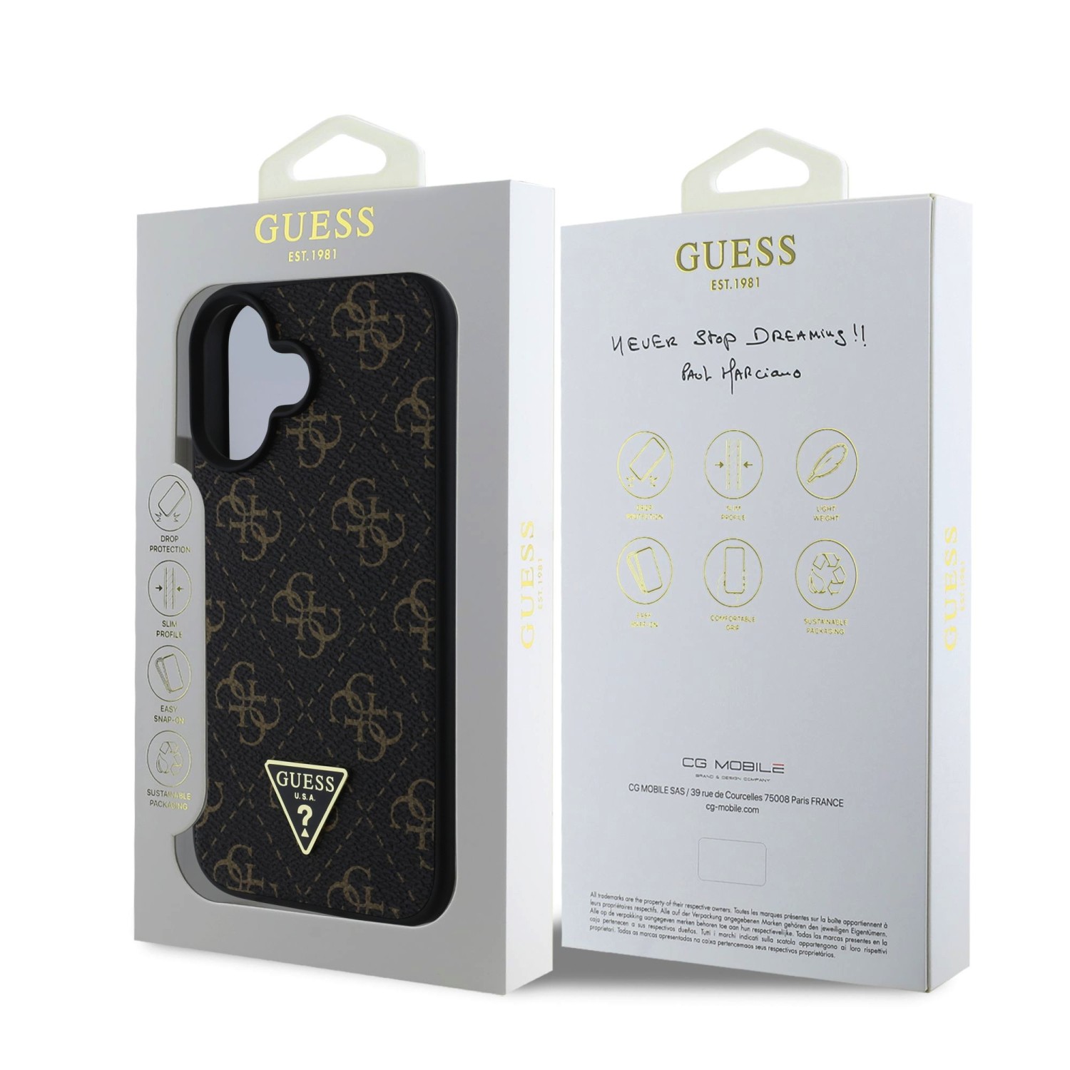 Guess PU Leather 4G Triangle Metal Logo Zadní Kryt pro iPhone 16 Black