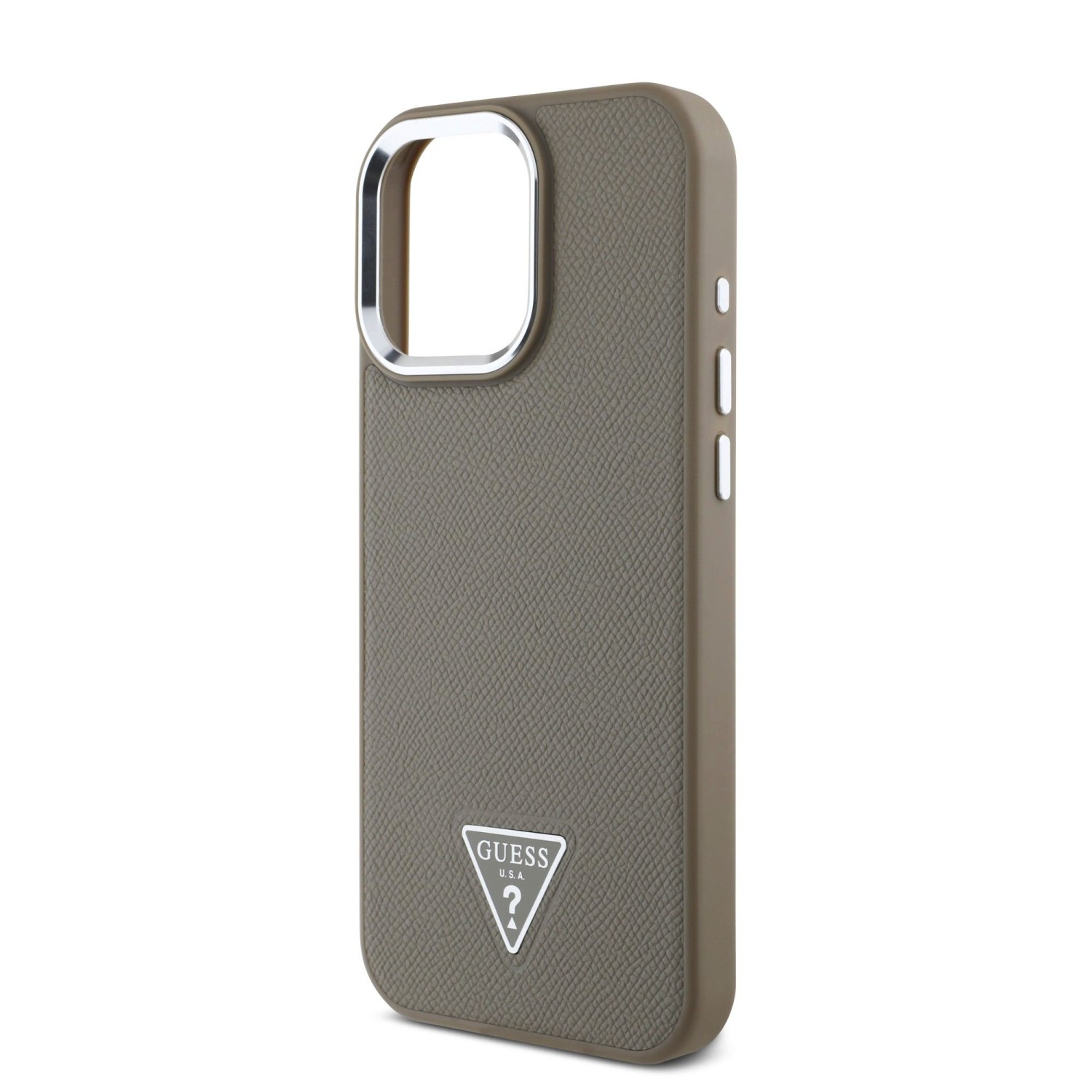 Guess PU Grained Triangle Logo Zadní Kryt pro iPhone 16 Pro Max Brown