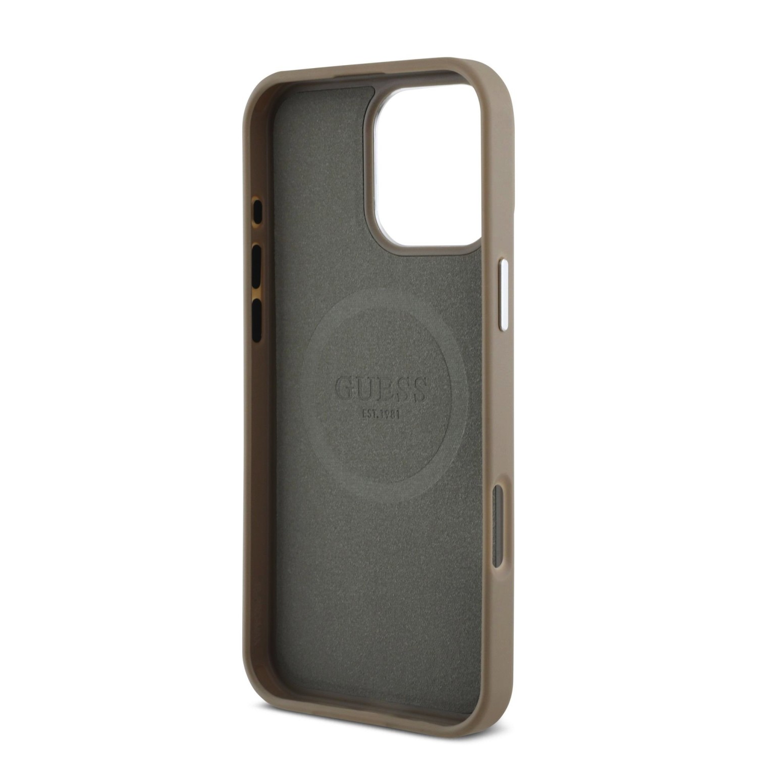 Guess PU Grained Triangle Logo Zadní Kryt pro iPhone 16 Pro Max Brown