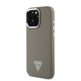 Guess PU Grained Triangle Logo Zadní Kryt pro iPhone 16 Pro Brown