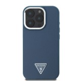 Guess PU Grained Triangle Logo Zadní Kryt pro iPhone 16 Pro Blue