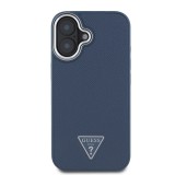 Guess PU Grained Triangle Logo Zadní Kryt pro iPhone 16 Blue