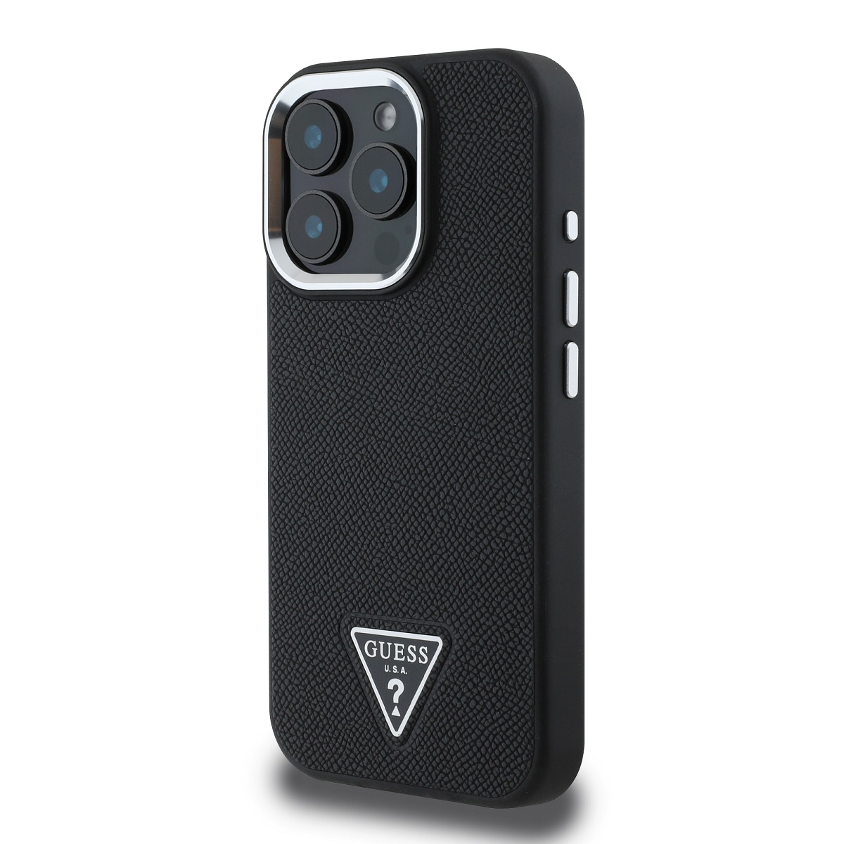 Guess PU Grained Triangle Logo Zadní Kryt pro iPhone 16 Pro Max Black