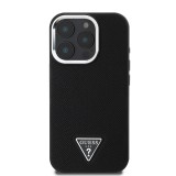 Guess PU Grained Triangle Logo Zadní Kryt pro iPhone 16 Pro Black