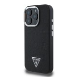 Guess PU Grained Triangle Logo Zadní Kryt pro iPhone 16 Pro Black