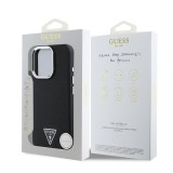 Guess PU Grained Triangle Logo Zadní Kryt pro iPhone 16 Pro Black