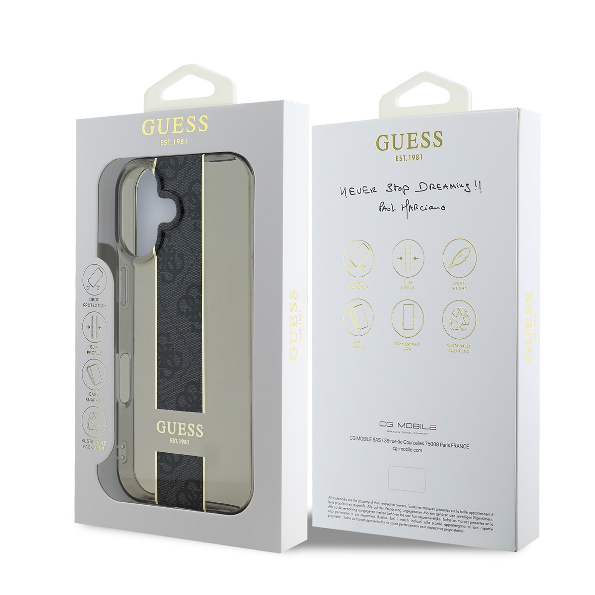 Guess IML Middle 4G Stripe Zadní Kryt pro iPhone 16 Black