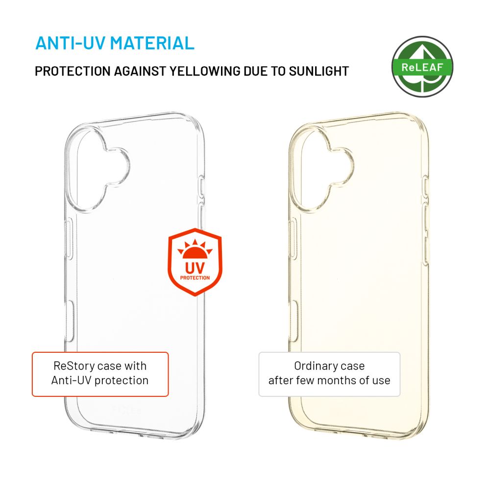 TPU gelový kryt FIXED ReStory AntiUV pro Apple iPhone 16, čirý