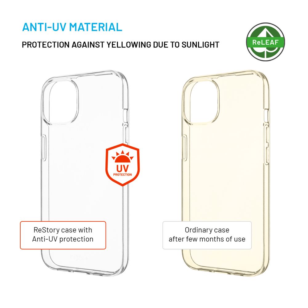 TPU gelový kryt FIXED ReStory AntiUV pro Apple iPhone 15, čirý