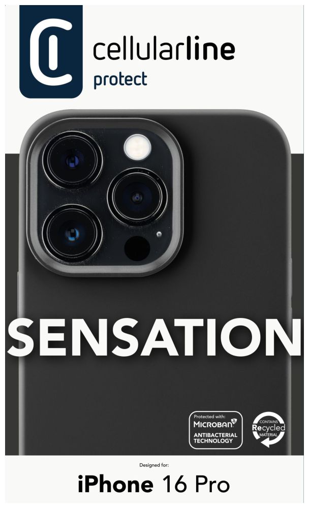 Ochranný silikonový kryt Cellularline Sensation pro Apple iPhone 16 Pro, černý