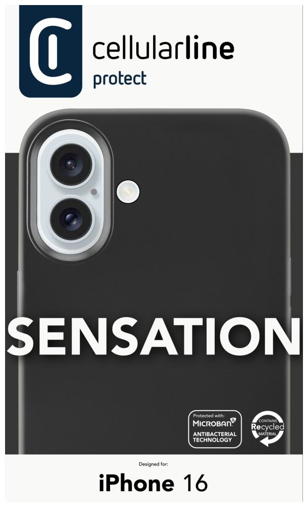 Ochranný silikonový kryt Cellularline Sensation pro Apple iPhone 16, černý