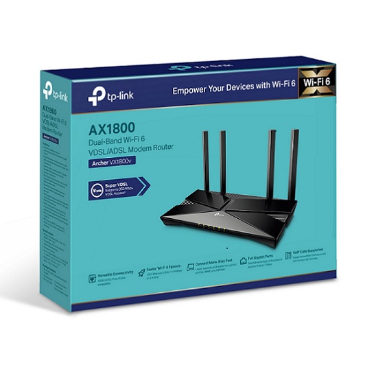 TP-Link Archer VX1800V - AX1800 Wi-Fi 6 VDSL/ADSL Modem a Router, USB 2.0 pro 3G/4G a Media, RJ-11 pro VoIP Telefon, EasyMesh