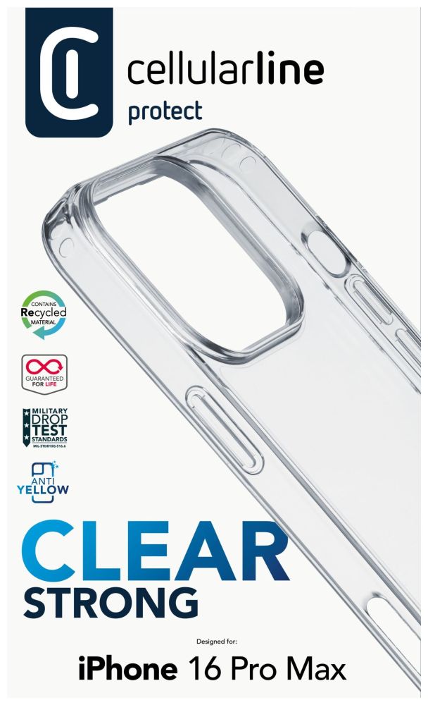 Zadní čirý kryt s ochranným rámečkem Cellularline Clear Duo pro Apple iPhone 16 Pro Max