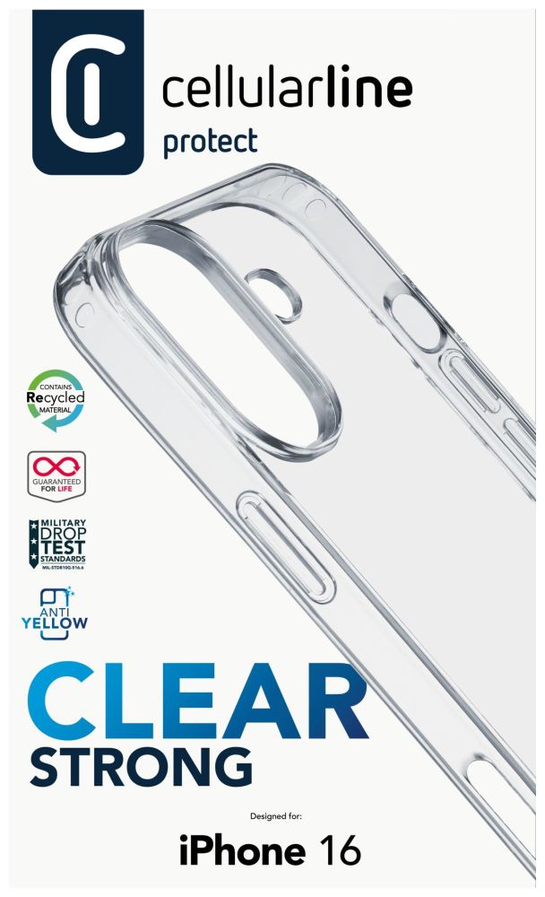 Zadní čirý kryt s ochranným rámečkem Cellularline Clear Duo pro Apple iPhone 16