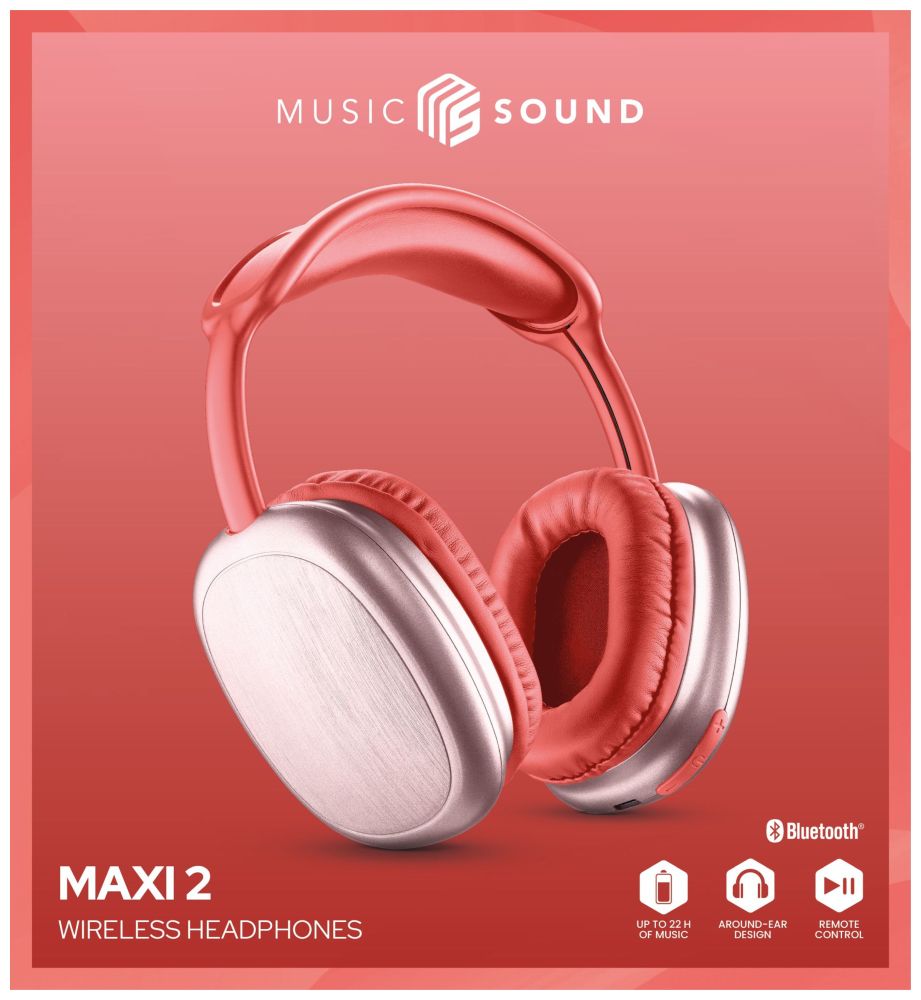 Bluetooth sluchátka MUSIC SOUND MAXI2 s hlavovým mostem a mikrofonem, červená