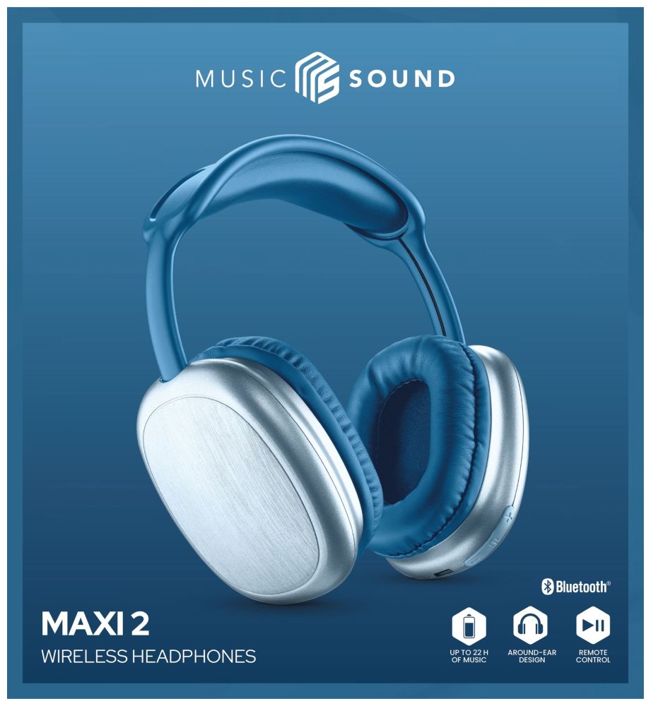 Bluetooth sluchátka MUSIC SOUND MAXI2 s hlavovým mostem a mikrofonem, modrá