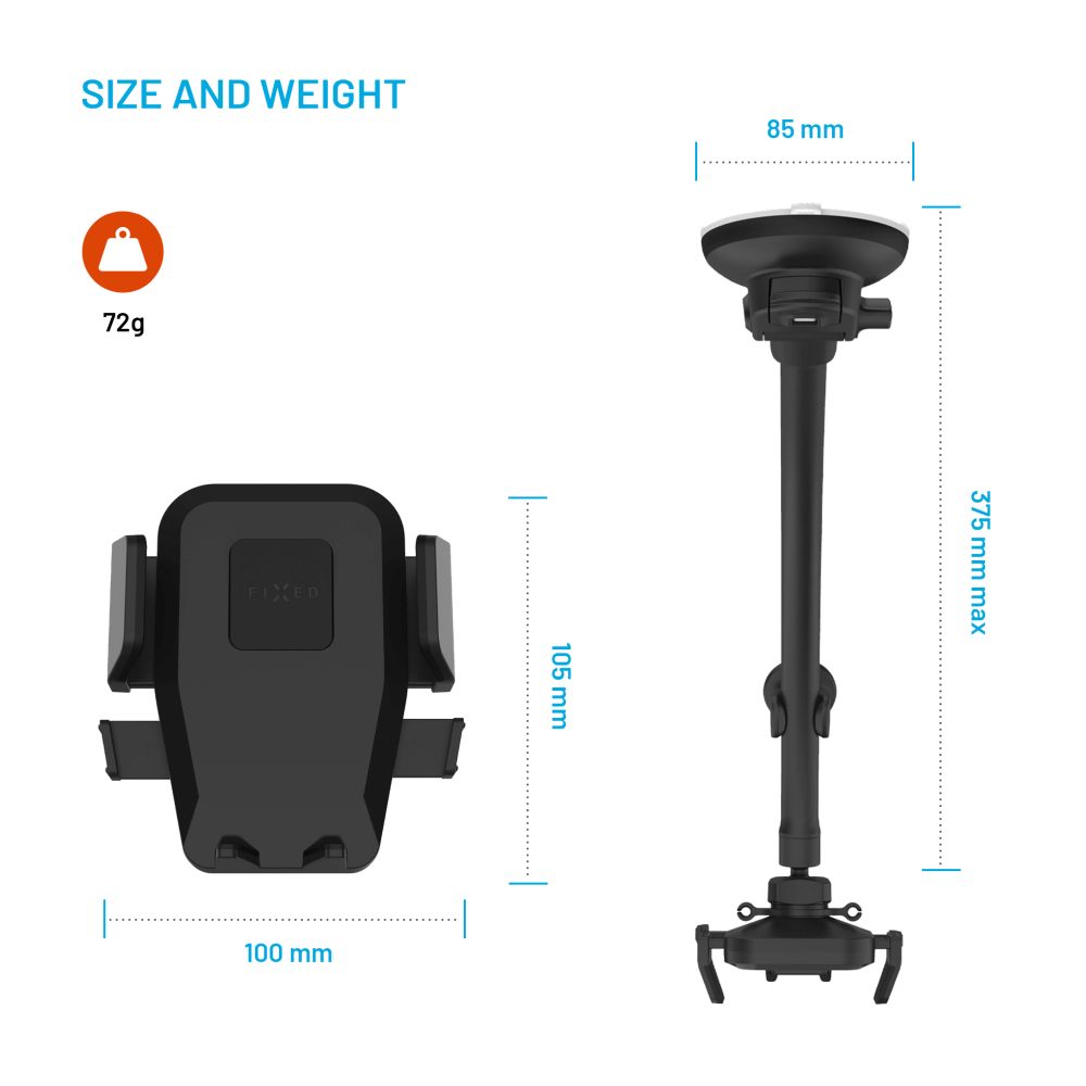 Univerzální držák do auta FIXED Iconiq Flex XL na sklo nebo na palubní desku, černý 