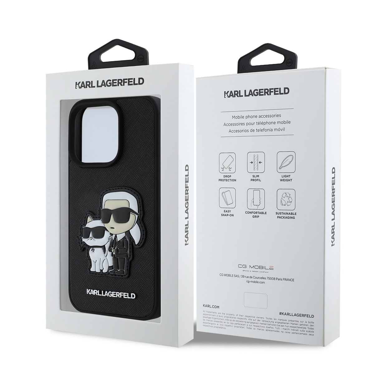 Karl Lagerfeld PU Saffiano Karl and Choupette Zadní Kryt pro iPhone 15 Pro Max Black