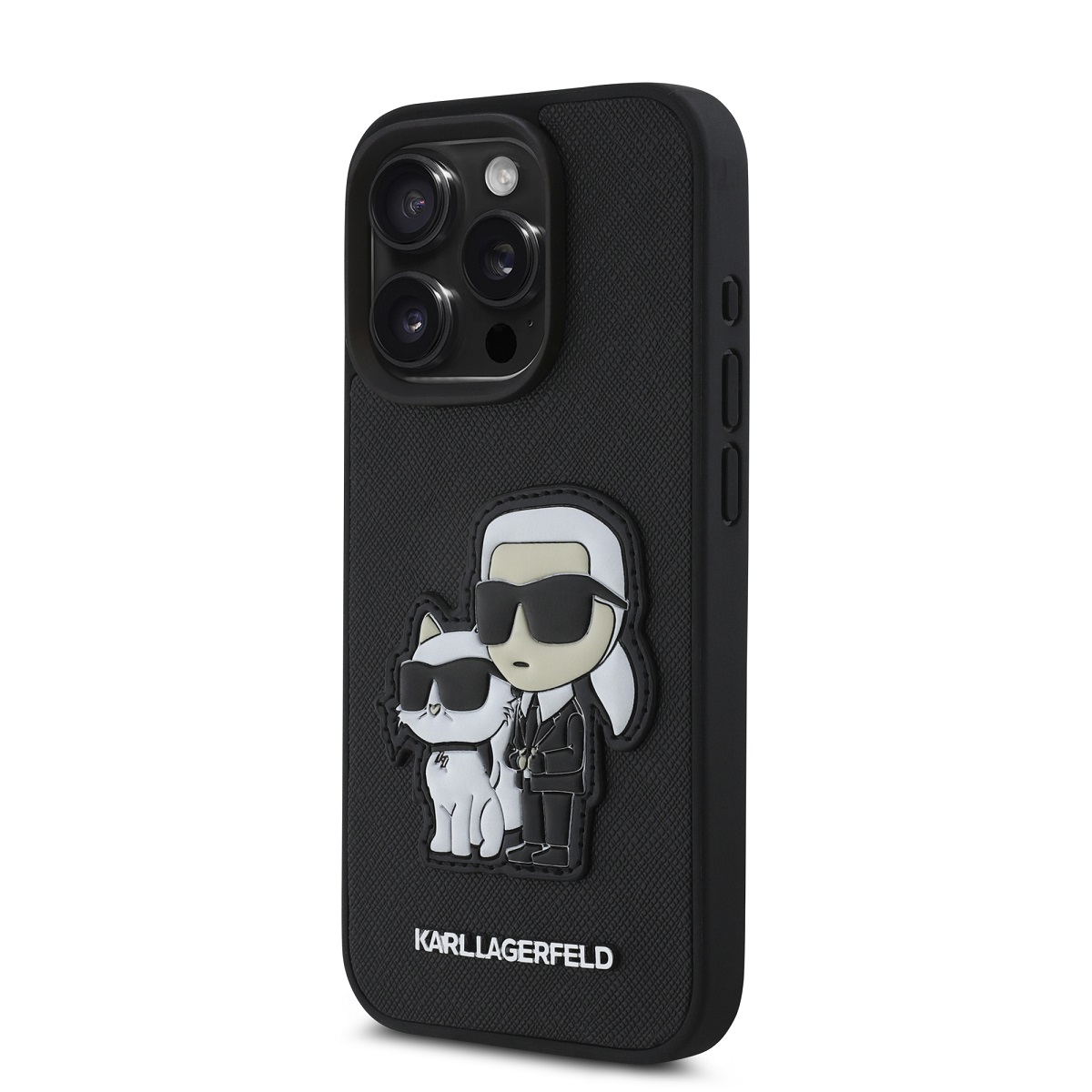 Karl Lagerfeld PU Saffiano Karl and Choupette Zadní Kryt pro iPhone 15 Pro Black