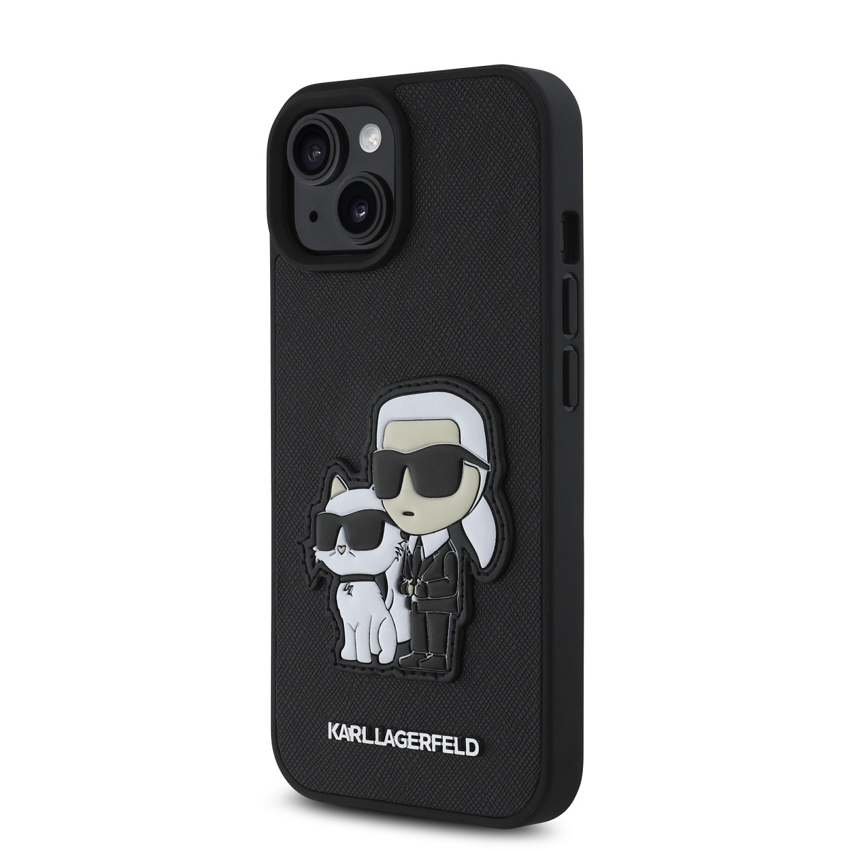 Karl Lagerfeld PU Saffiano Karl and Choupette Zadní Kryt pro iPhone 15 Black