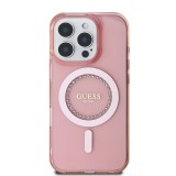 Guess IML Rhinestones Ring MagSafe Zadní Kryt pro iPhone 16 Pro Max Pink