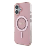 Guess IML Rhinestones Ring MagSafe Zadní Kryt pro iPhone 16 Pink