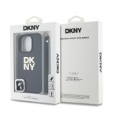 DKNY PU Leather Stack Logo Wrist Strap Zadní Kryt pro iPhone 16 Pro Black