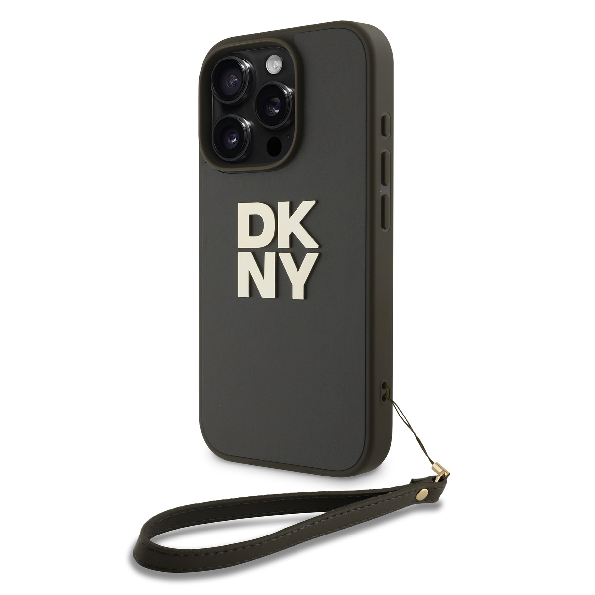 DKNY PU Leather Stack Logo Wrist Strap Zadní Kryt pro iPhone 16 Pro Max Green