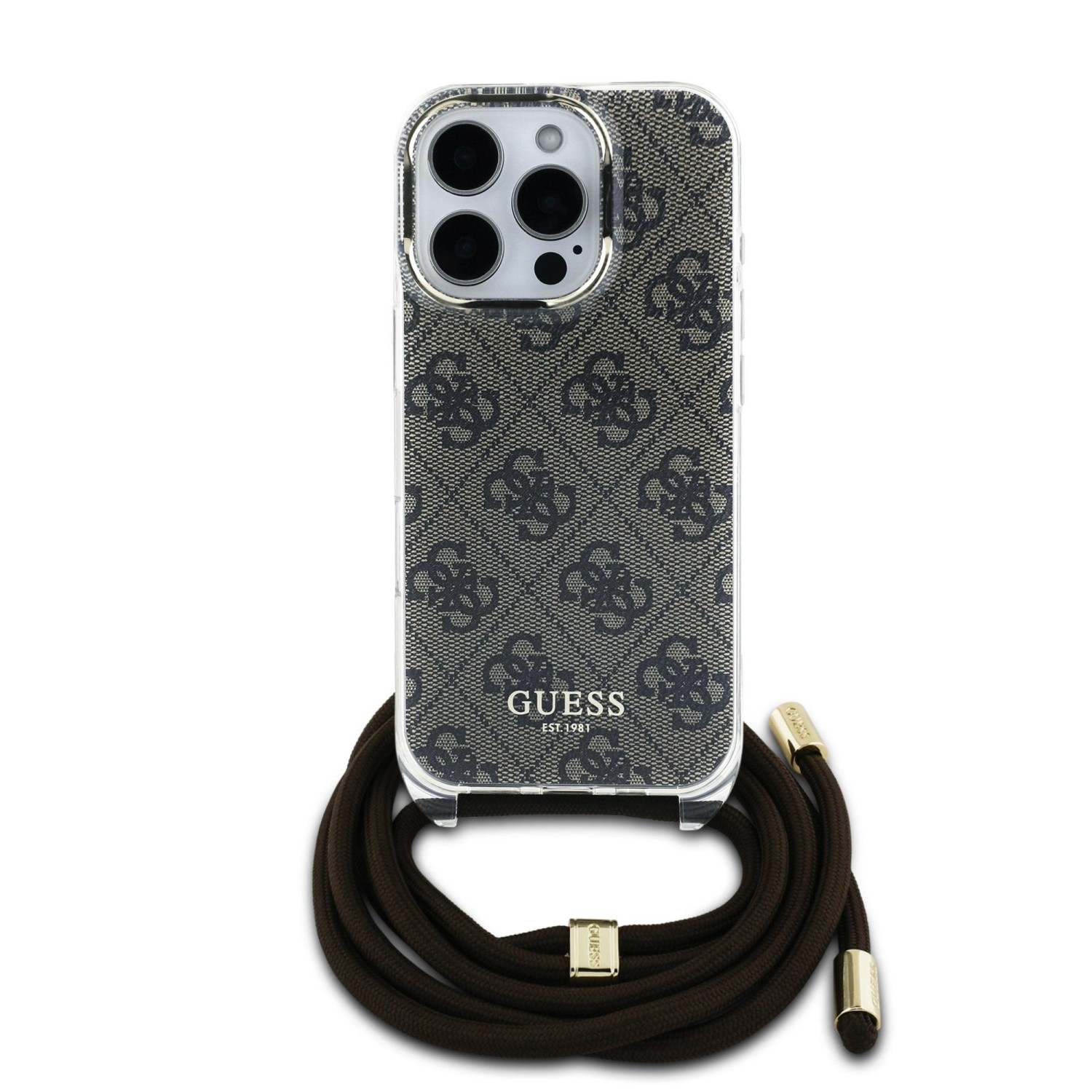 Guess IML 4G Printed Crossbody Popruh Zadní Kryt pro iPhone 16 Pro Max Brown