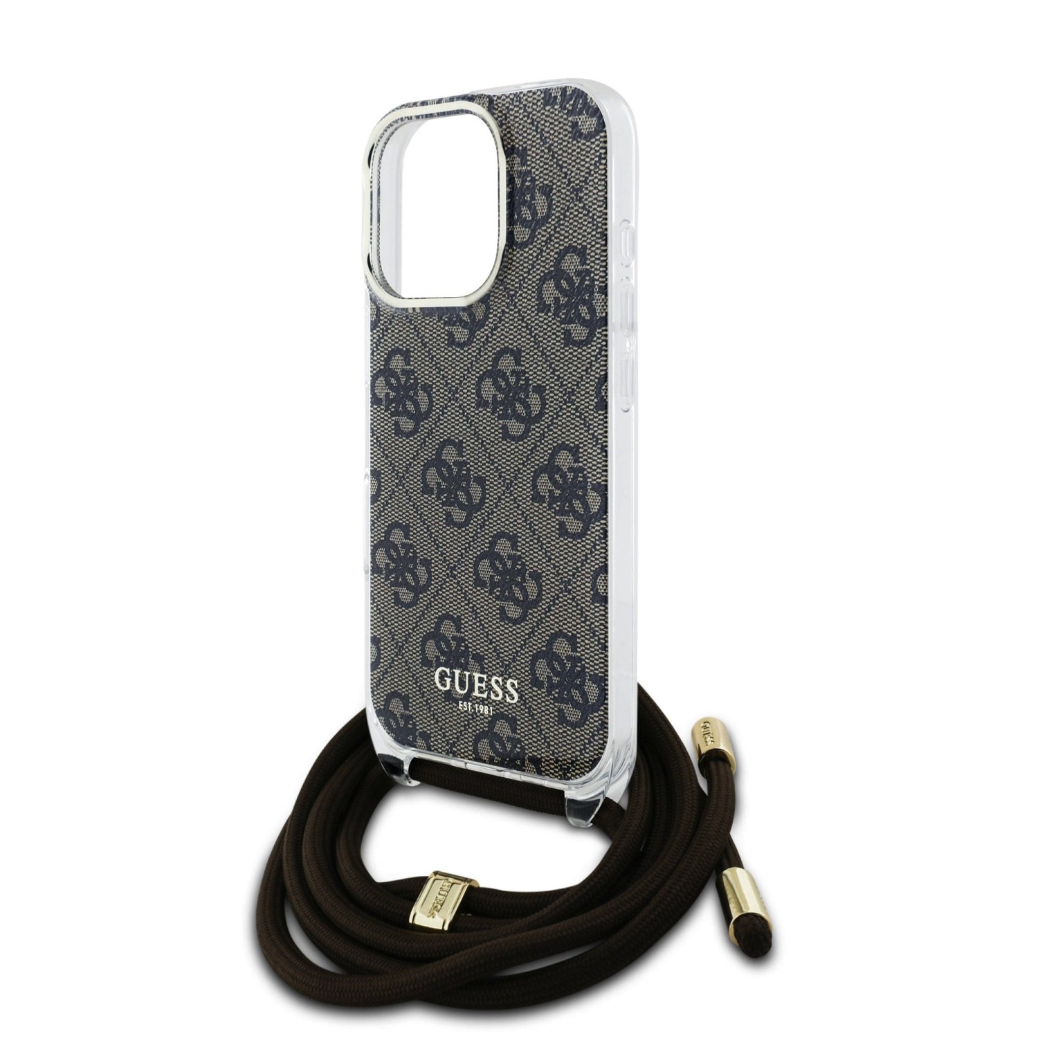 Guess IML 4G Printed Crossbody Popruh Zadní Kryt pro iPhone 16 Pro Max Brown