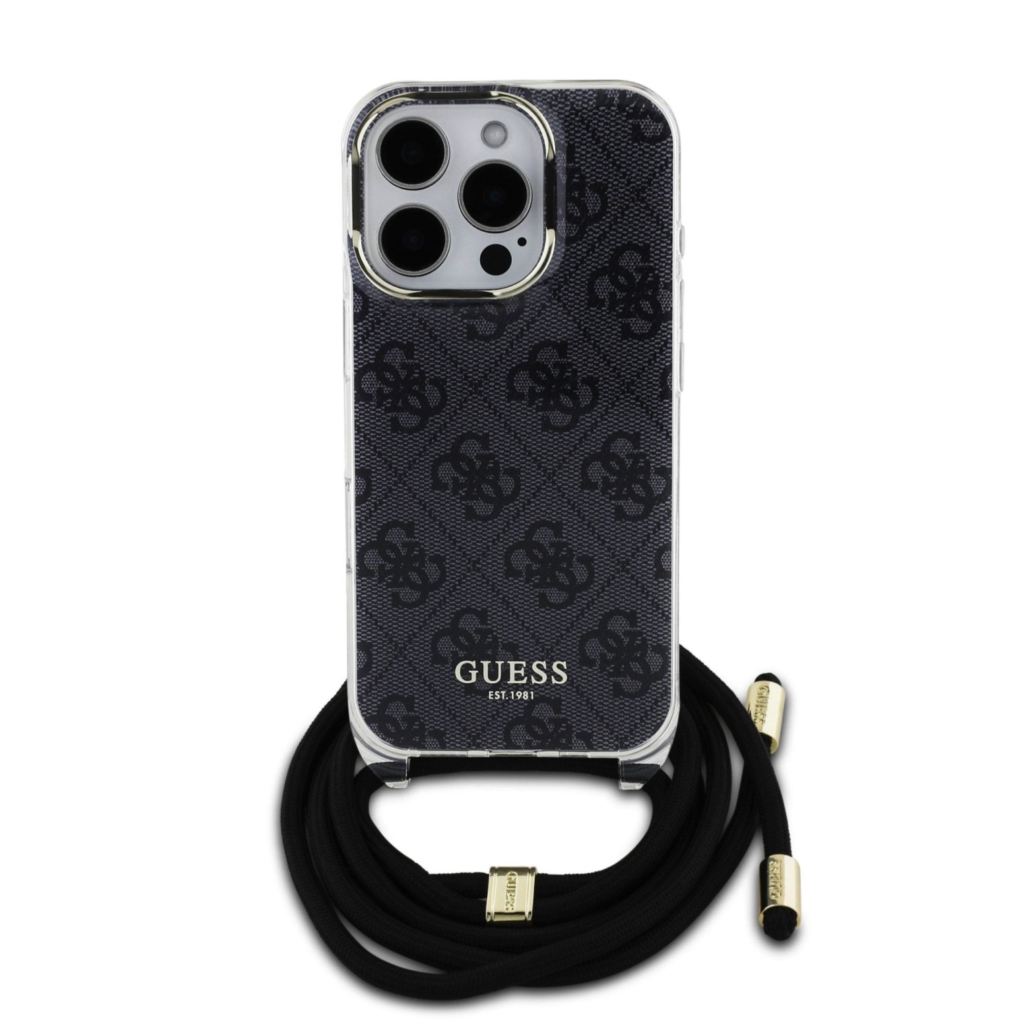 Guess IML 4G Printed Crossbody Popruh Zadní Kryt pro iPhone 16 Pro Max Black