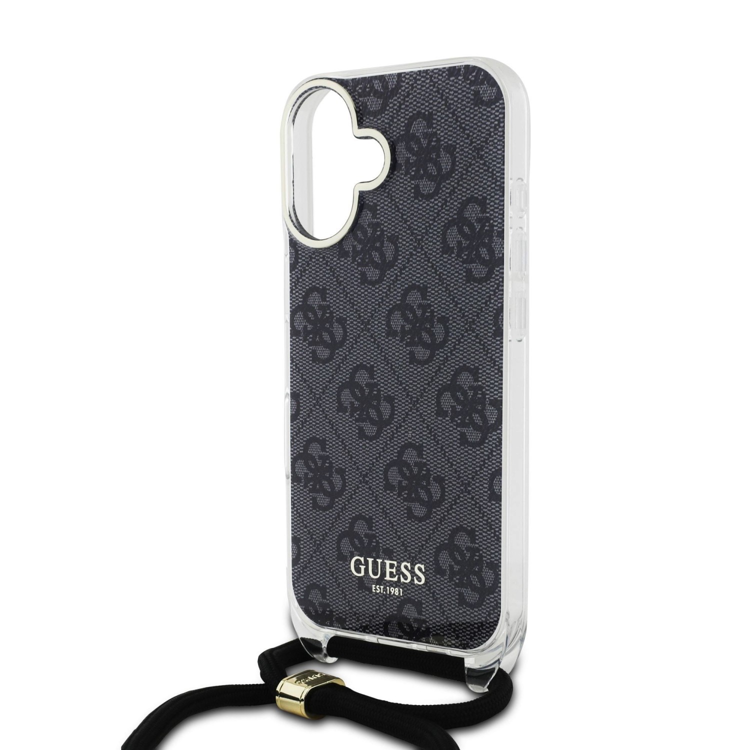 Guess IML 4G Printed Crossbody Popruh Zadní Kryt pro iPhone 16 Black