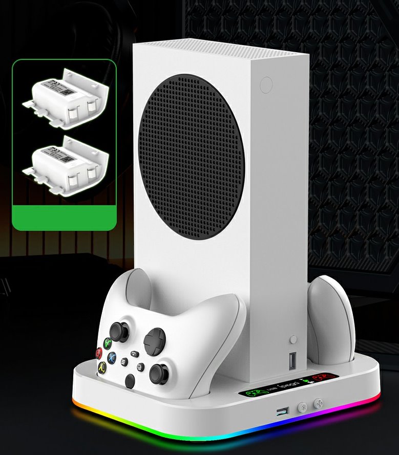 Multifunkční nabíjecí RGB stojan iPega XBS012S s chlazením pro Xbox Series S + 2ks baterií